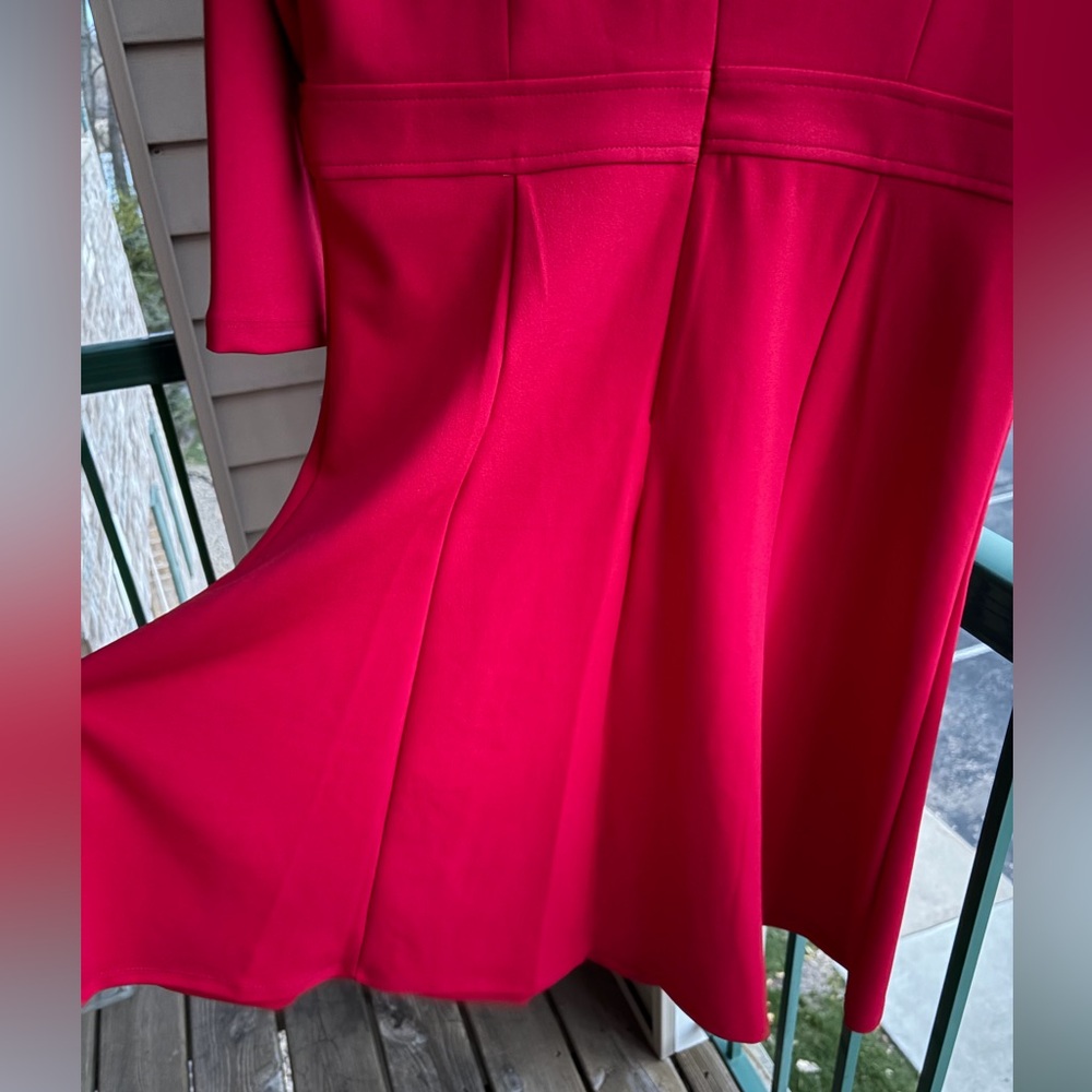 🆕 ✨London Times Red Midi Dress Petite 12P Rhinestone Elegant Office Silhouette - Picture 7 of 15